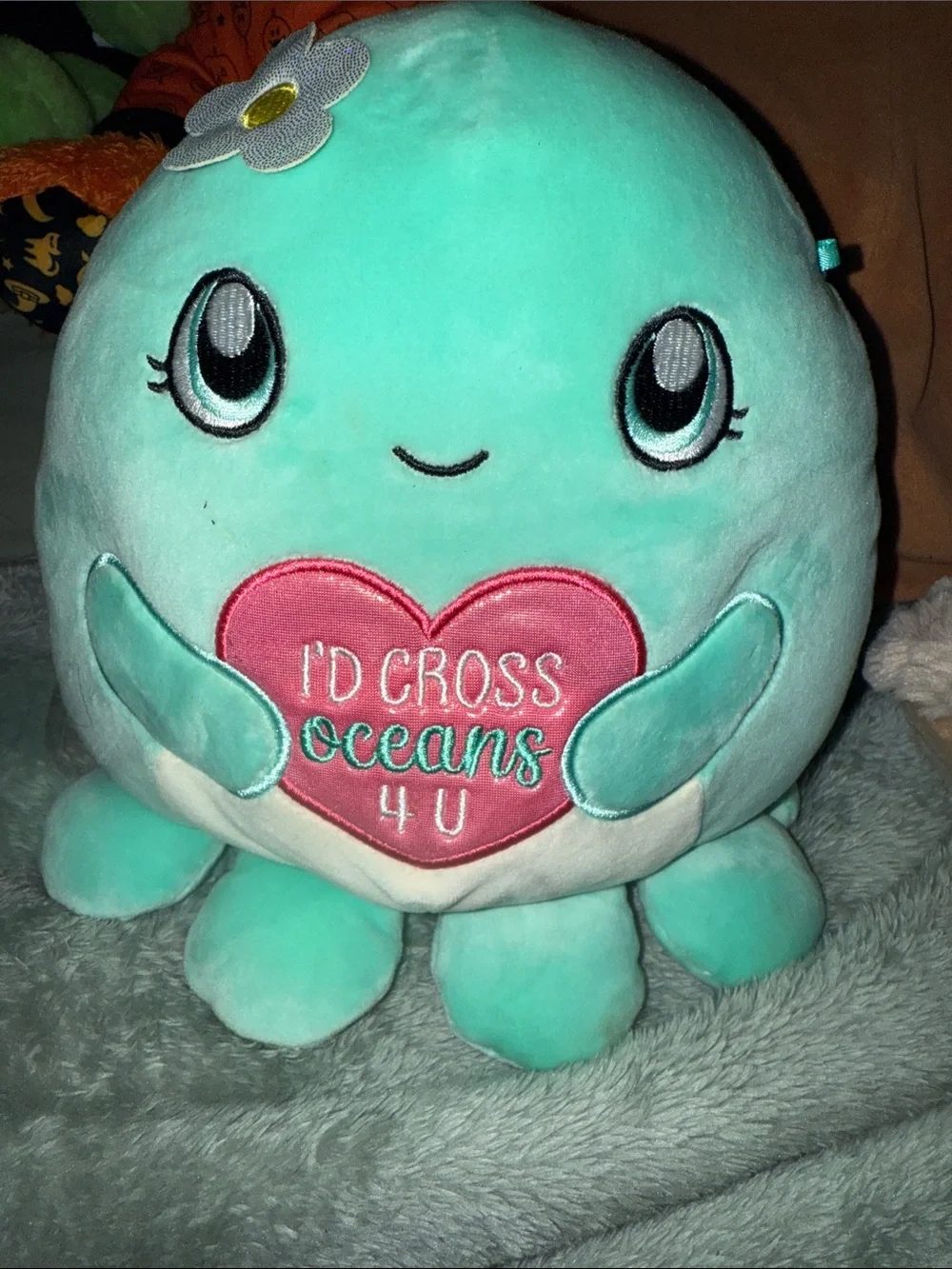 Squishmallows Teal Mint Octopus with Pink Heart 